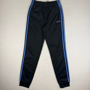 Adidas Boys Track Pants Black Blue Stripe Joggers Size Large 14/16 Kids Athletic